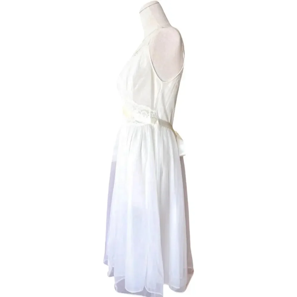 Vanity Fair 1960s Bridal Nightgown White Nylon Chiffon Lace Empire Waist Sz 32